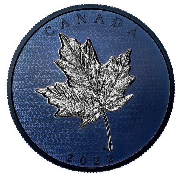 50 Dollar Kanada Maple Leaf - Blue Rhodium 2022 5 oz Silber PP