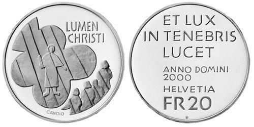 20 CHF Schweiz "Lumen Christi" 2000 Ag st