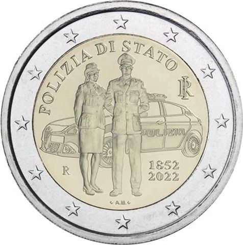 2 Euro Italien 170 Jahre Polizia di Stato 2022 CN bfr
