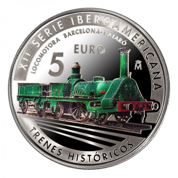 5 Euro Spanien Iberoamerikan. Serie - Eisenbahn 2020 Silber PP