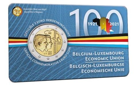 2 Euro Belgien 100 J. Wirtschaftsunion Luxemburg 2021 CN St