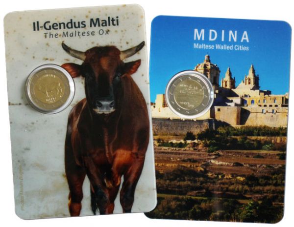 2x 2 Euro Malta Maltesischer Ochse + Mdina 2025 CN St