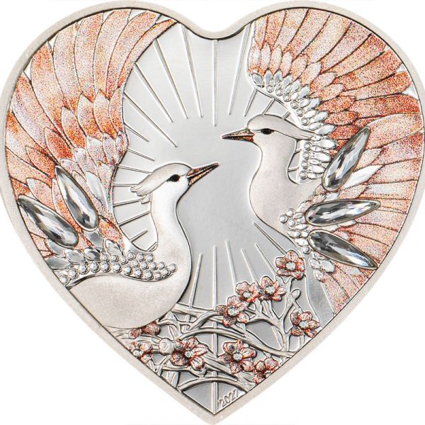 5 Dollars Cook Islands Brilliant Love - Lovebirds 2027 Silber PP