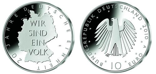 10 Euro 20 Jahre Deutsche Einheit 2010 st Ag -A-