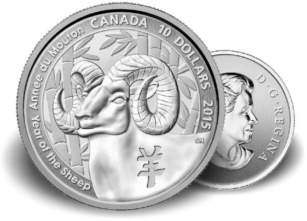 10 $ Kanada "Jahr der Ziege" 2015 1/2oz Ag St
