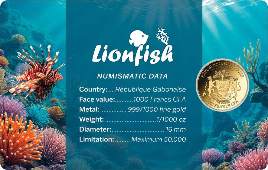 1.000 Francs Gabun Lionfish Coincard Gold