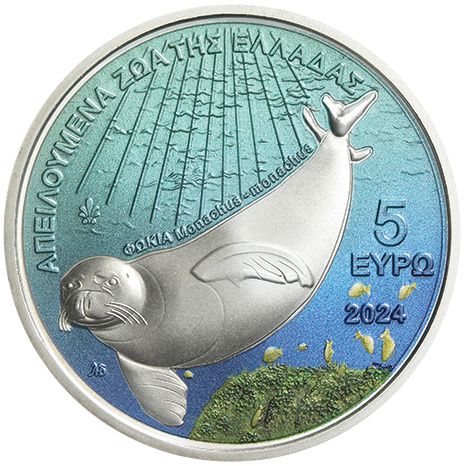 5 Euro Griechenland Bedrohte Fauna - Mönchsrobbe Silber PL