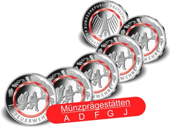 5x 10 Euro Deutschland Feuerwehr 2023 CN PP A-J