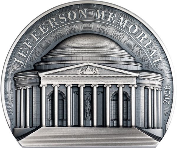 25 Dollars Cook Islands Jefferson Memorial 2026 Silber AF 5oz