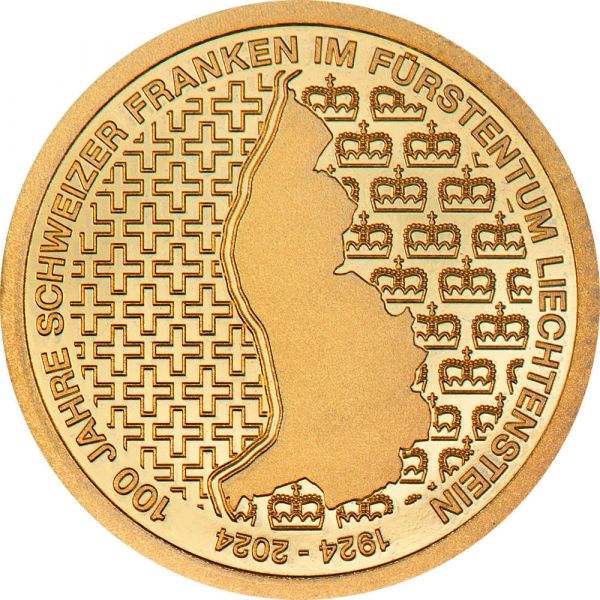 10 CHF Liechtenstein "100 Jahre Schweizer Franken" 2024 Au PP