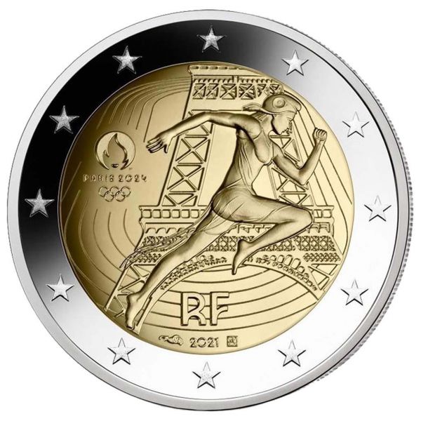 2 Euro Frankreich Olympische Spiele Paris 2024 2021 CN bfr blau