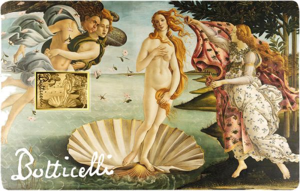 3.000 Francs Tschad Botticelli Die Geburt der Venus Coincard Gold