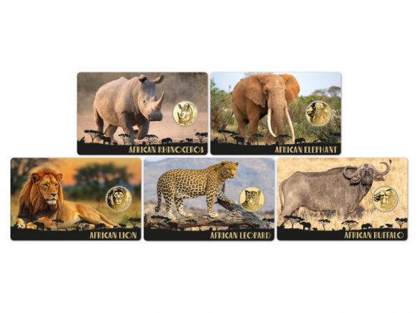 5x 3.000 Francs Tschad Big Five Of Africa Gold Coincard Set