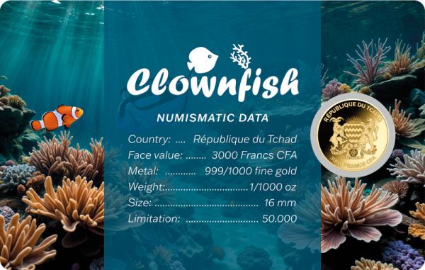 3.000 Francs Tschad Clownfisch Coincard Gold