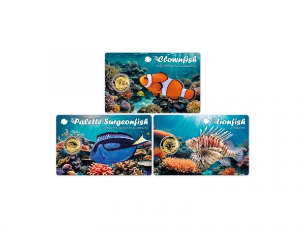 2x 3.000 Francs Tschad + 1x 1.000 Francs Gabun Sea Creatures Set I Coincard Gold