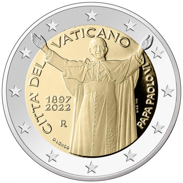 2 Euro Vatikan 125. Geburtstag Papst Paul VI 2022 CN St