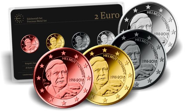 4x 2 € Edelmetall-Set Helmut Schmidt