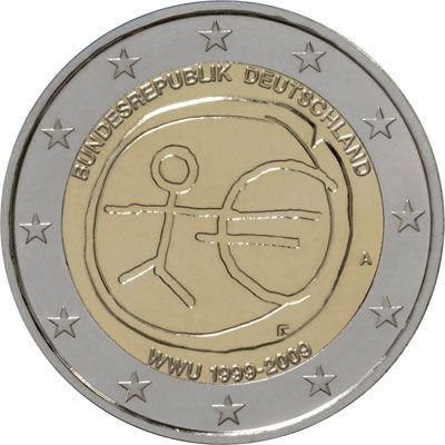 2 Euro Deutschland 10. Jahre Wirtschafts- u. Währungsunion 2009 CN vz