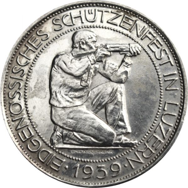 5 CHF Schützentaler Luzern 1939 Silber vz
