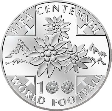 20 CHF Schweiz 100 Jahre FIFA 2004 Silber PP