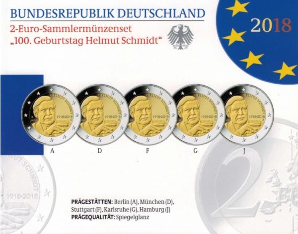 5x2 Euro Deutschland "Helmut Schmidt" 2018 CN PP A-J