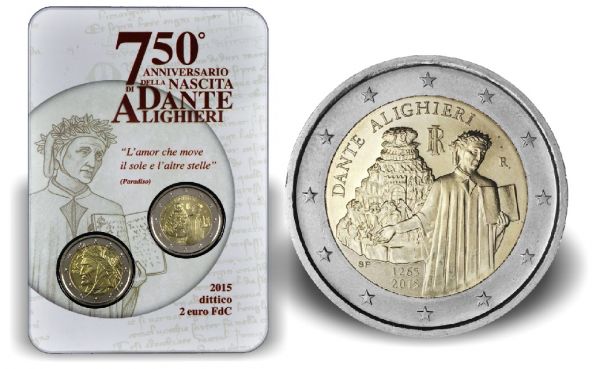 2x2 € Italien "750 Geb. Dante Alighieri" 2015 CN-Blister- St