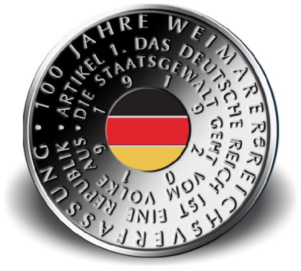 20 € DE "100 J. Weimarer Reichsverfassung" 2019 Silber St -A-
