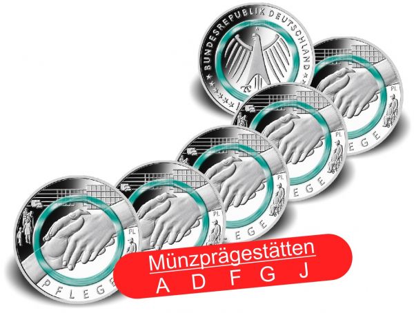 5x 10 Euro Deutschland Pflege 2022 CN PP A-J