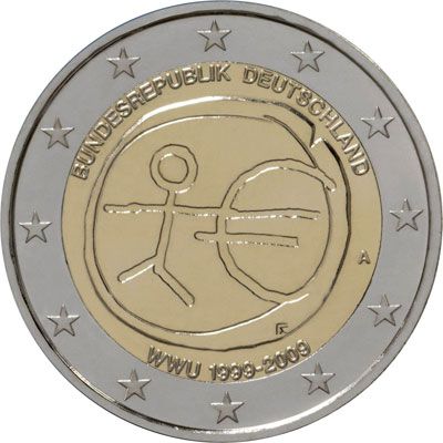 2 Euro Deutschland 10. Jahre Wirtschafts- u. Währungsunion 2009 CN St -G-