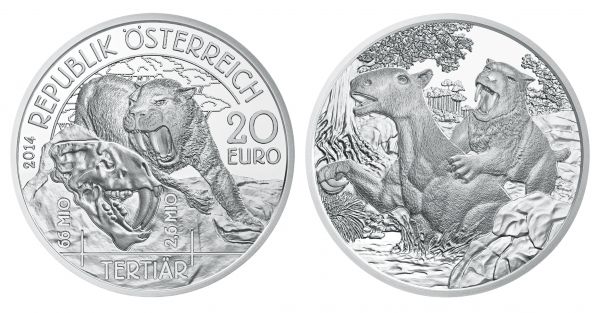 20 € Österreich "Leben auf der Erde - Tertiär" 2014 Ag PP