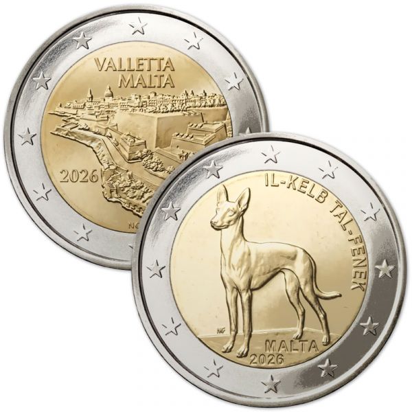 2x 2 Euro Malta Pharaonenhund + Valetta 2026 CN St