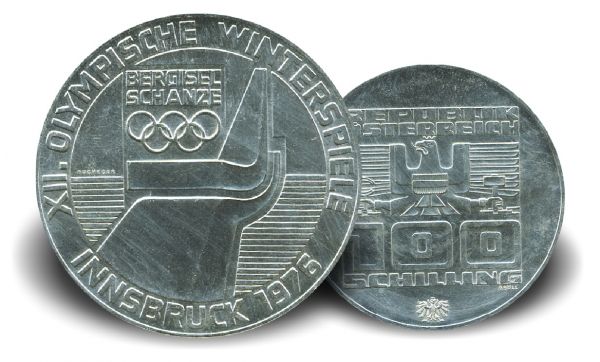 100 ATS Oly Winterspiele Innsbruck 4 Wien 1976 Ag Vz