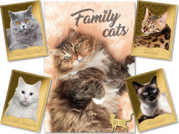 12x Tokelau Münzbarren-Kollektion "Family Cats" 1/500 oz Au