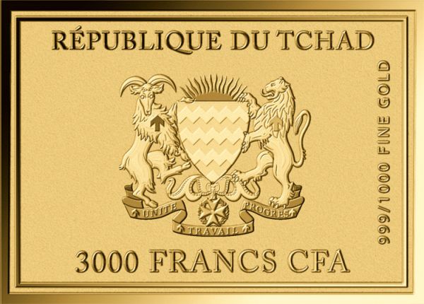 3.000 Francs Tschad Paul Gauguin II Mittagsruhe Coincard Gold