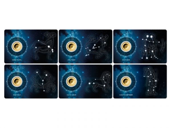 12x 3.000 Francs Tschad Zodiac Signs Set Coincard Gold