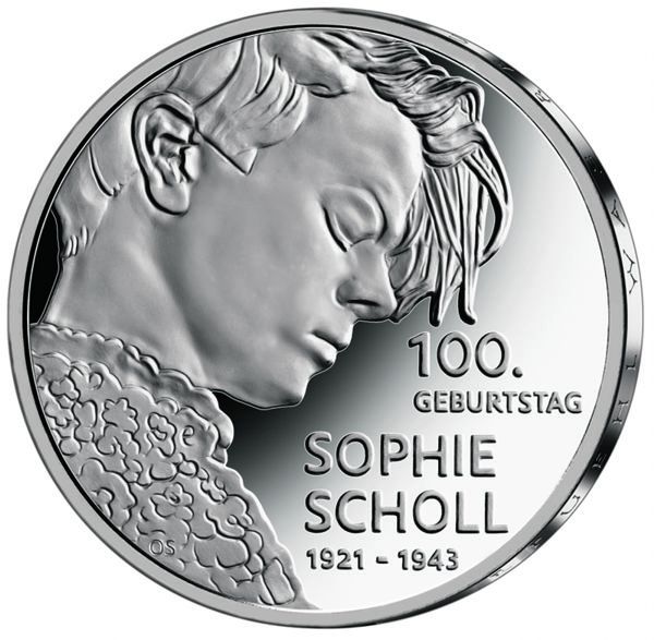 20 Euro DE 100. Geburtstag Sophie Scholl 2021 Silber St -D-
