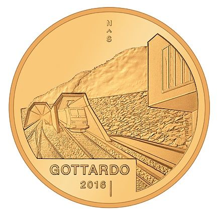 50 CHF Schweiz "Gotthard-Tunnel" 2016 Gold PP
