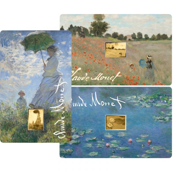 3x 3.000 Francs Tschad Claude Monet Komplett Set Coincard Gold