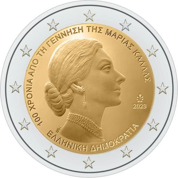2 Euro Griechenland 100. Geb. von Maria Callas 2023 CuNi bfr