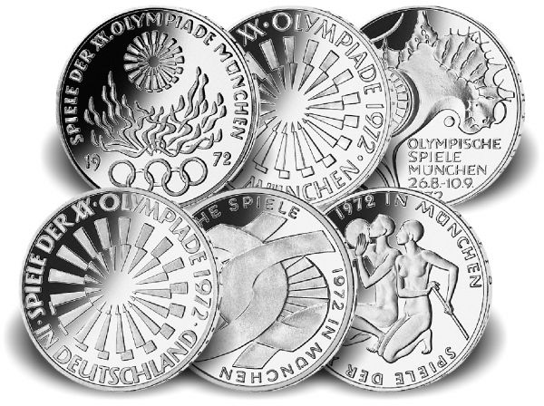 6x 10 DM Olympia 1972 Silber st