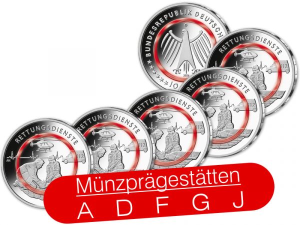 5x 10 Euro Deutschland Rettungsdienste 2026 CN St A-J