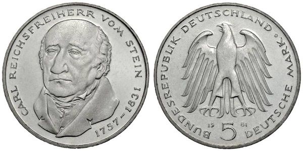 5 DM "Carl Reichsfreiherr vom und zum Stein" 1981 Cn St