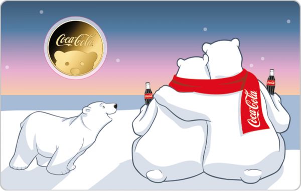 3.000 Francs Tschad Coca Cola Polar Bear Coincard Gold