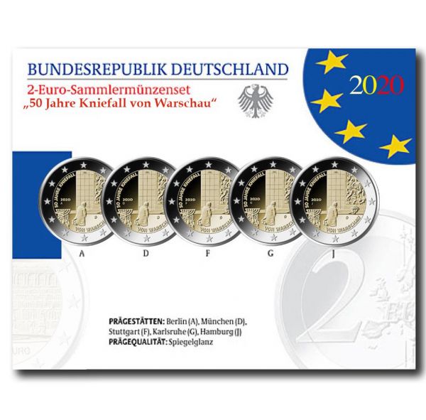 5x2 Euro Deutschland 50 J. Kniefall v. Warschau 2020 CN PP A-J