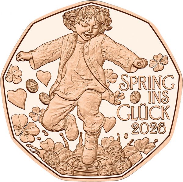 5 Euro Österreich Neujahrsmünze - Spring ins Glück 2026 Cu vz