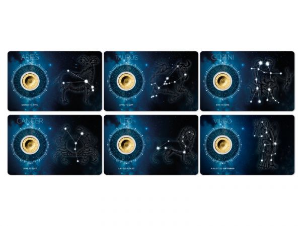 12x 3.000 Francs Tschad Zodiac Signs Set Coincard Gold