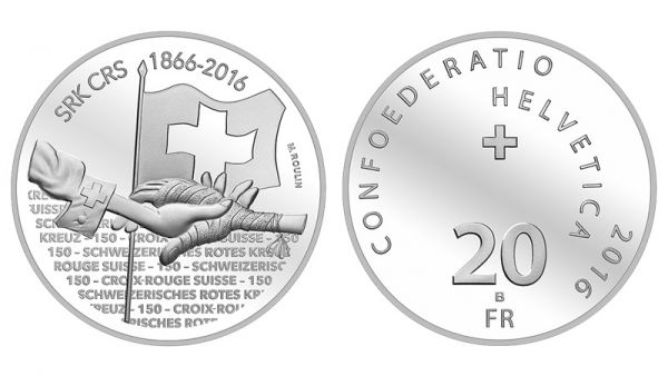 20 CHF Schweiz "150 Jahre Schweizerisches Rotes Kreuz" 2016 Ag St