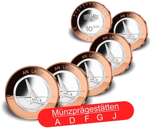 5x 10 Euro Deutschland An Land 2020 CN PP A-J