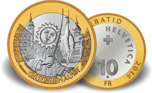 10 CHF Schweiz "Gansabhauet Sursee" 2014 PP CuNi