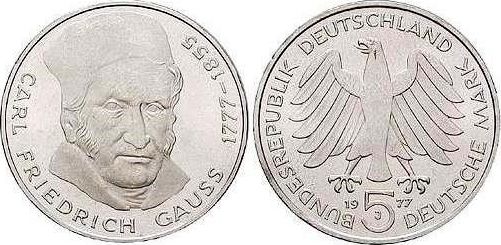 5 DM Carl Friedrich Gauss 1977 Ag st